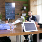 Entrepreneurs and business working togethe in modern conference room