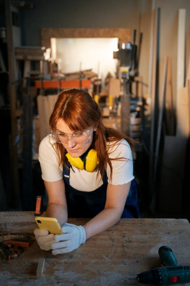 Small business owner checking her phone